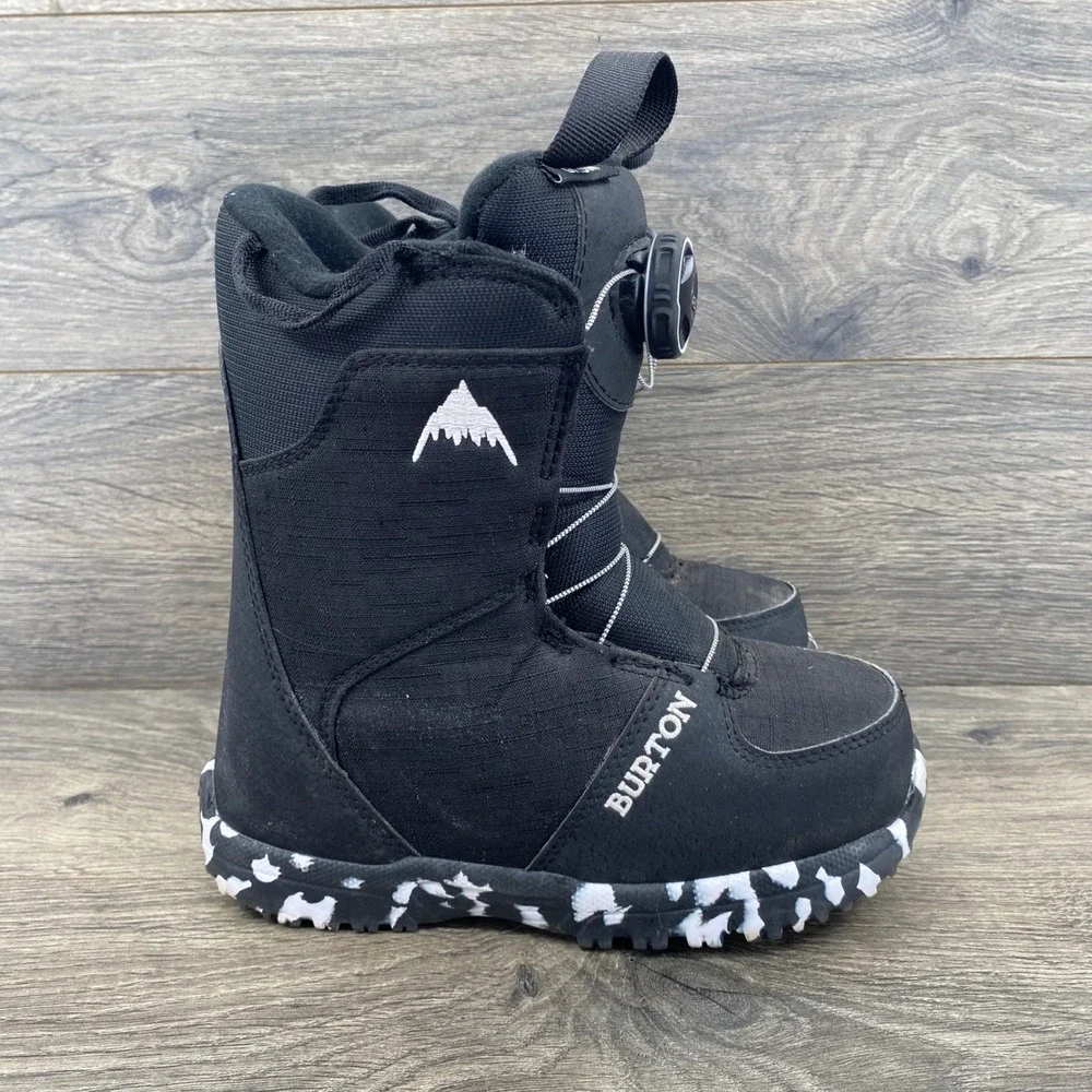 Burton Grom BOA Snowboard Boots Kids 1K Black White Marbled Sole 15089102